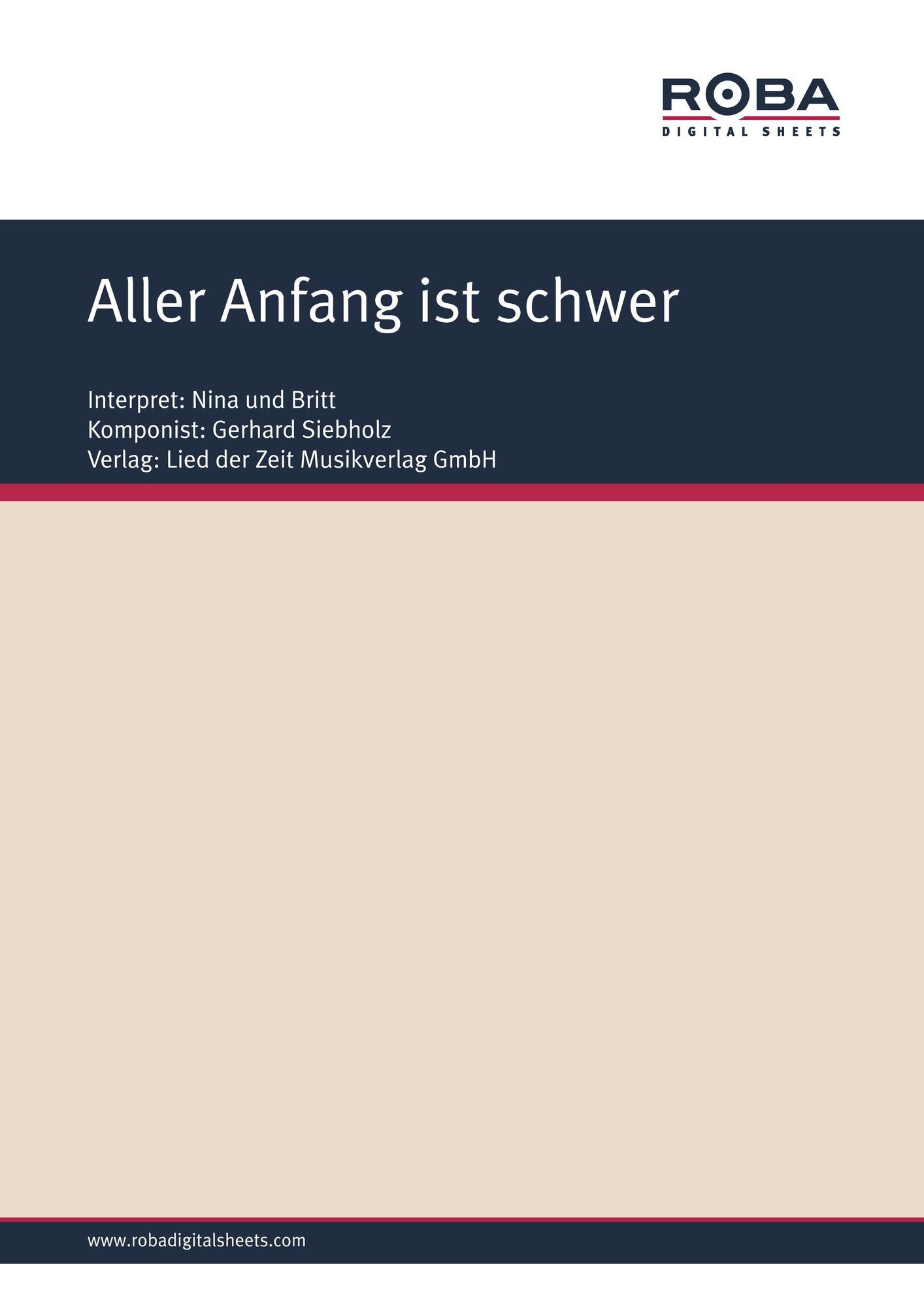 Aller Anfang ist schwer : as perfromed by Nina und Britt, Single Songbook