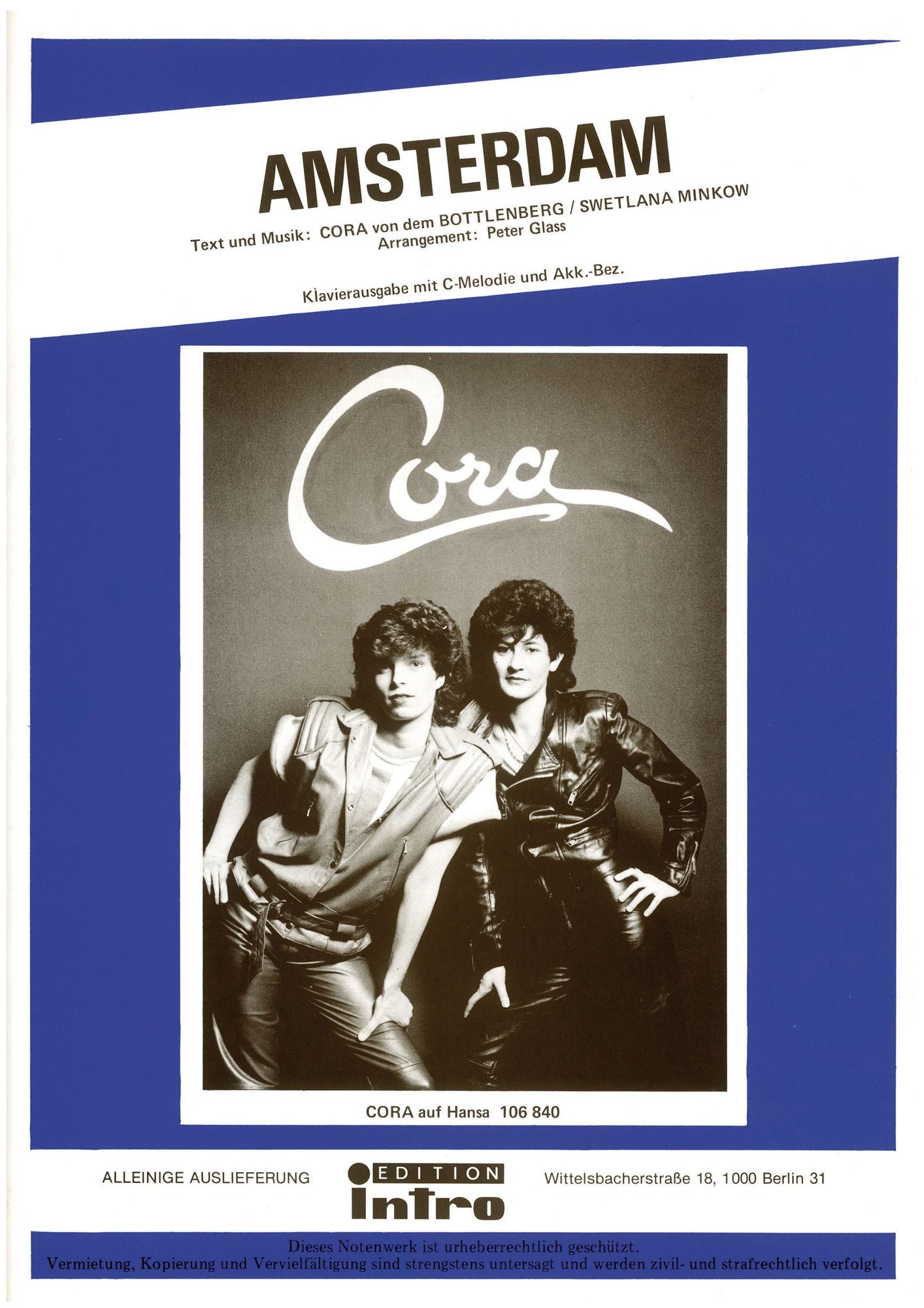 Amsterdam: as performed by Cora, Single Songbook