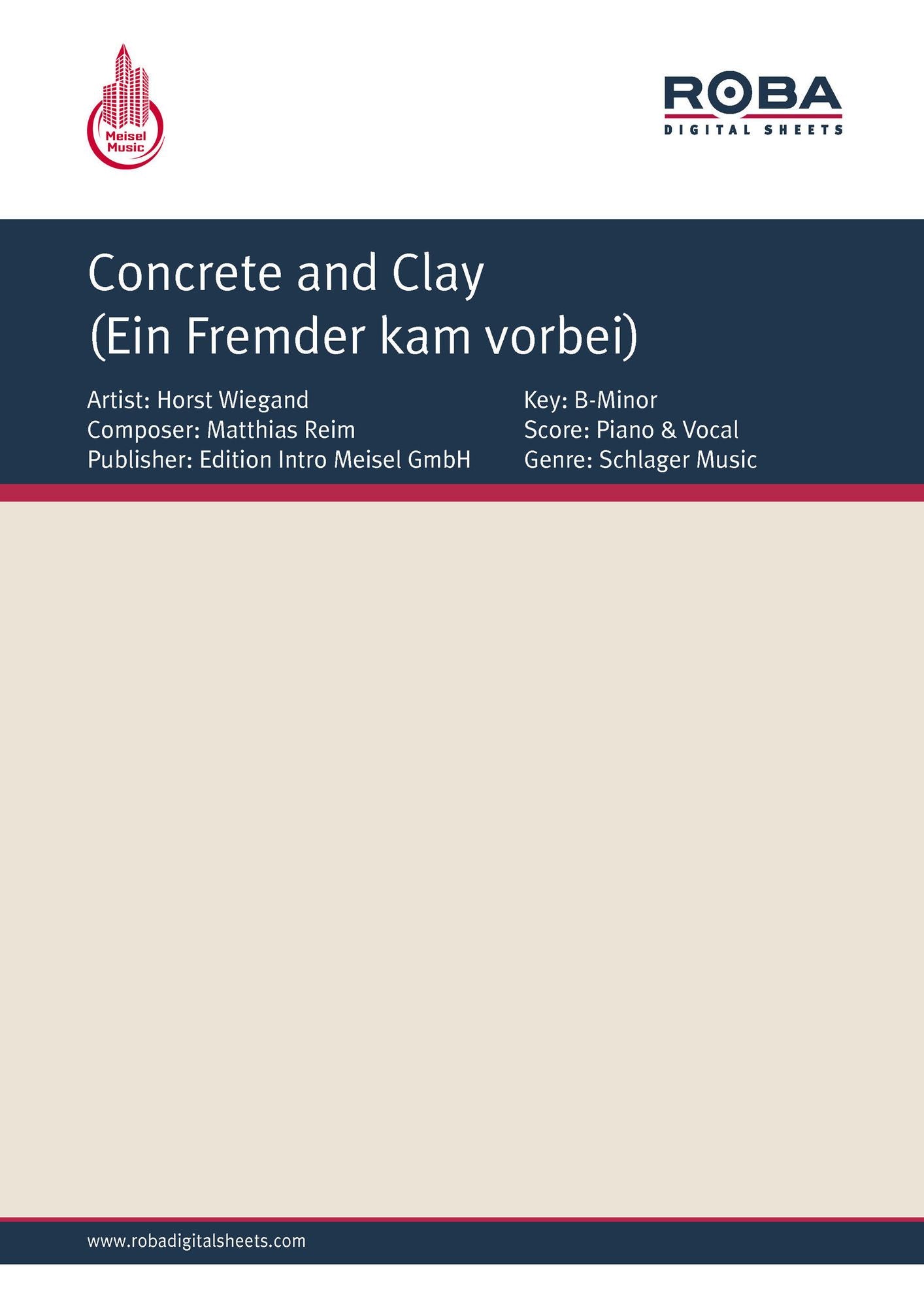 Concrete and Clay (Ein Fremder kam vorbei) : as performed by Horst Wiegand, Single Songbook