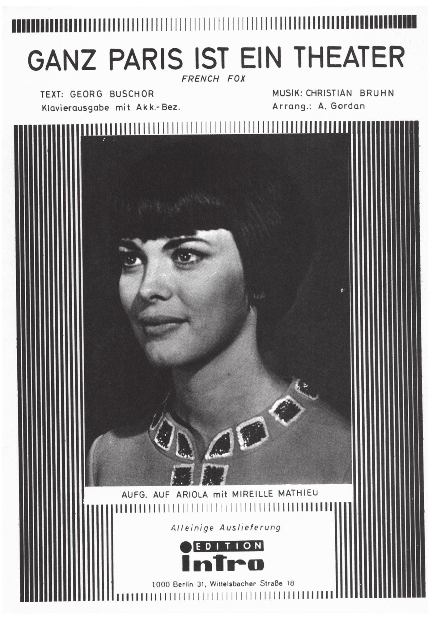 Ganz Paris ist ein Theater: as performed by Mireille Mathieu, Single Songbook