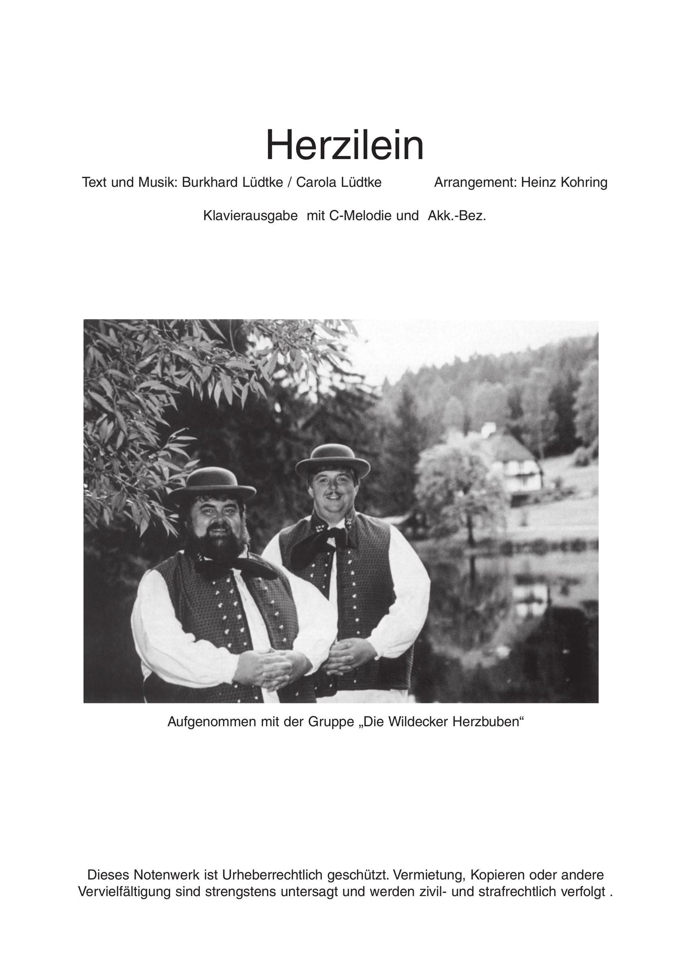 Herzilein: as performed by Wildecker Herzbuben, Single Songbook