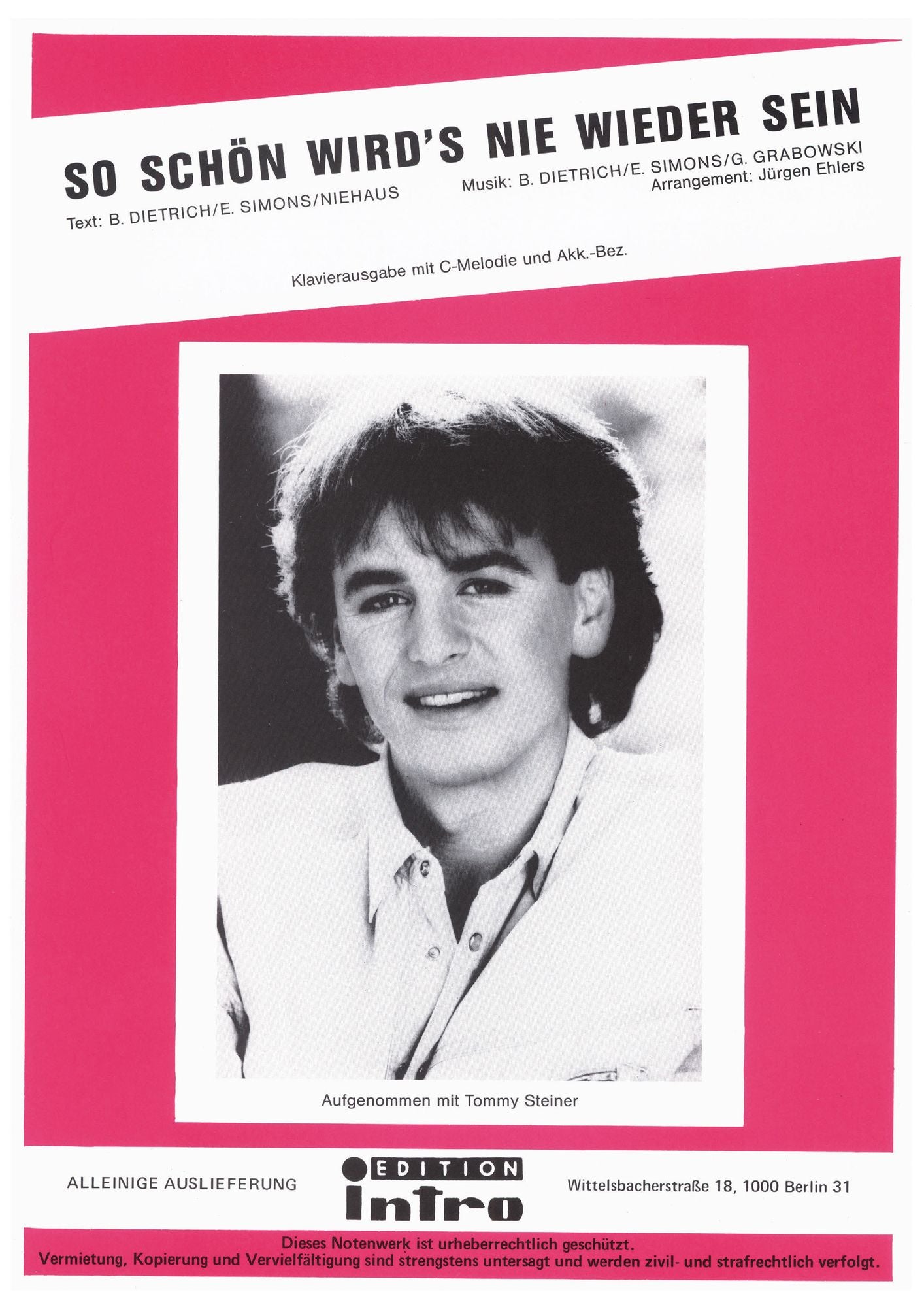 So schön wird's nie wieder sein: as performed by Tommy Steiner, Single Songbook