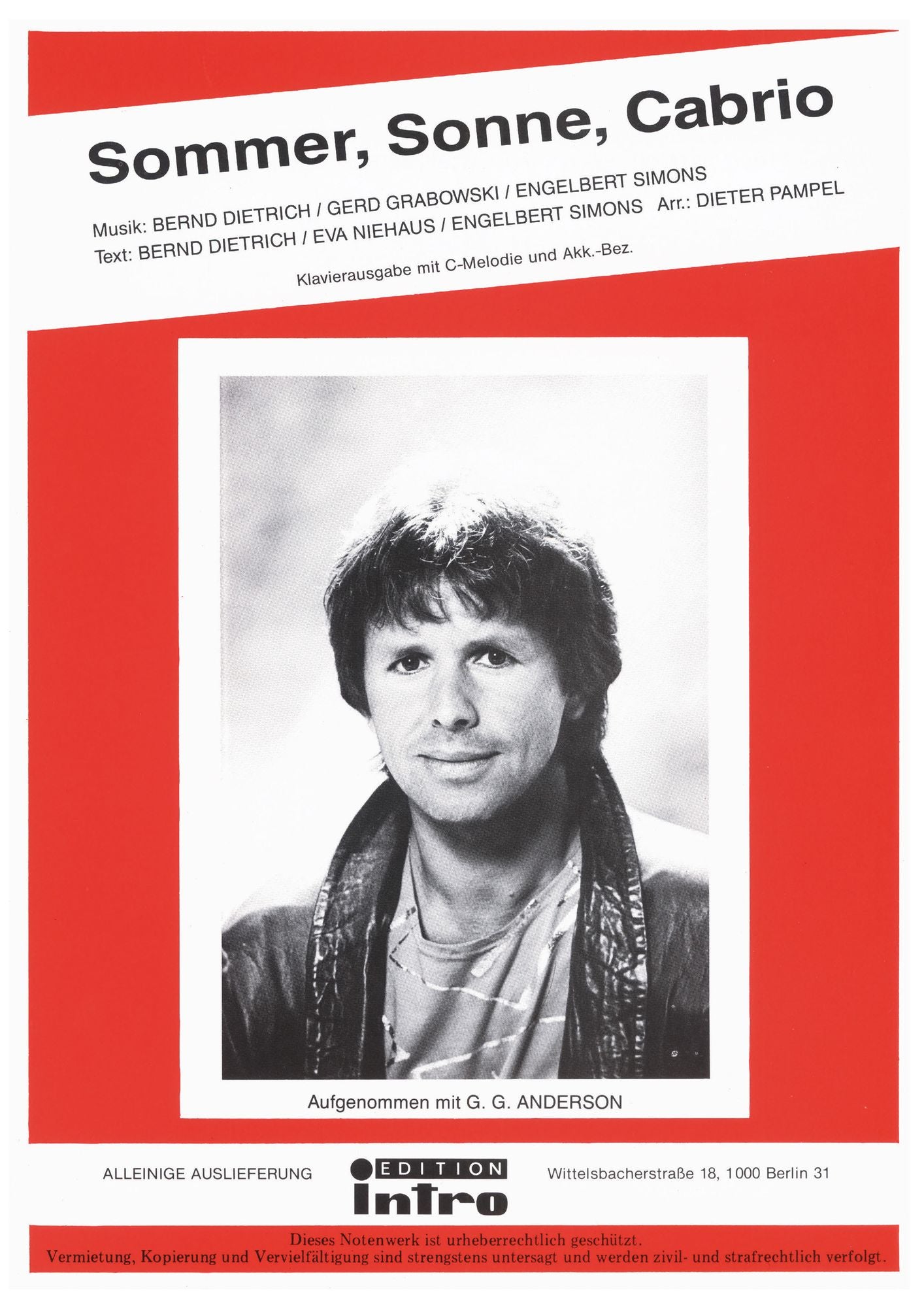 Sommer, Sonne, Cabrio: as performed by G. G. Anderson, Single Songbook