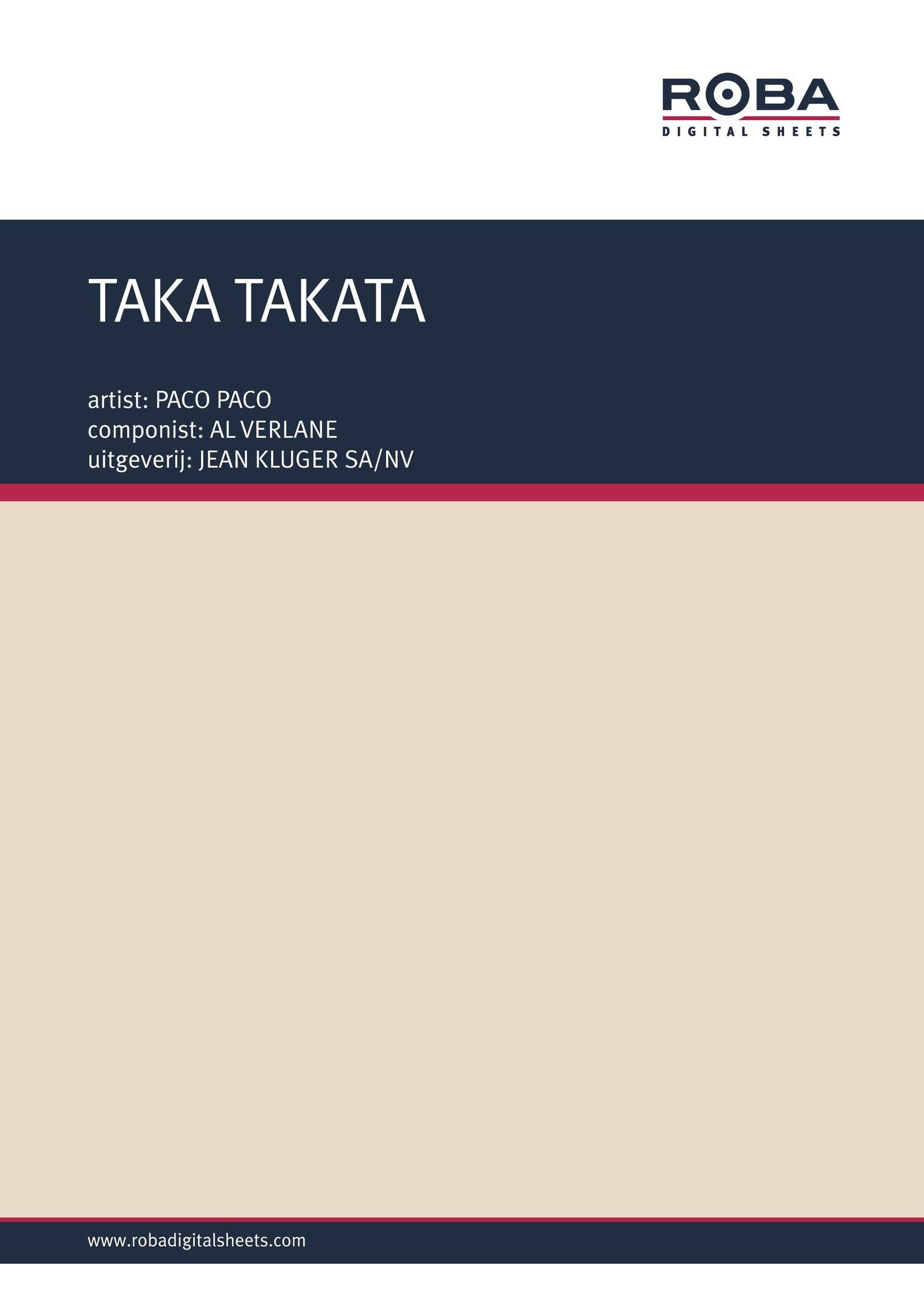 TAKA TAKATA: as performed by PACO PACO, Single Songbook
