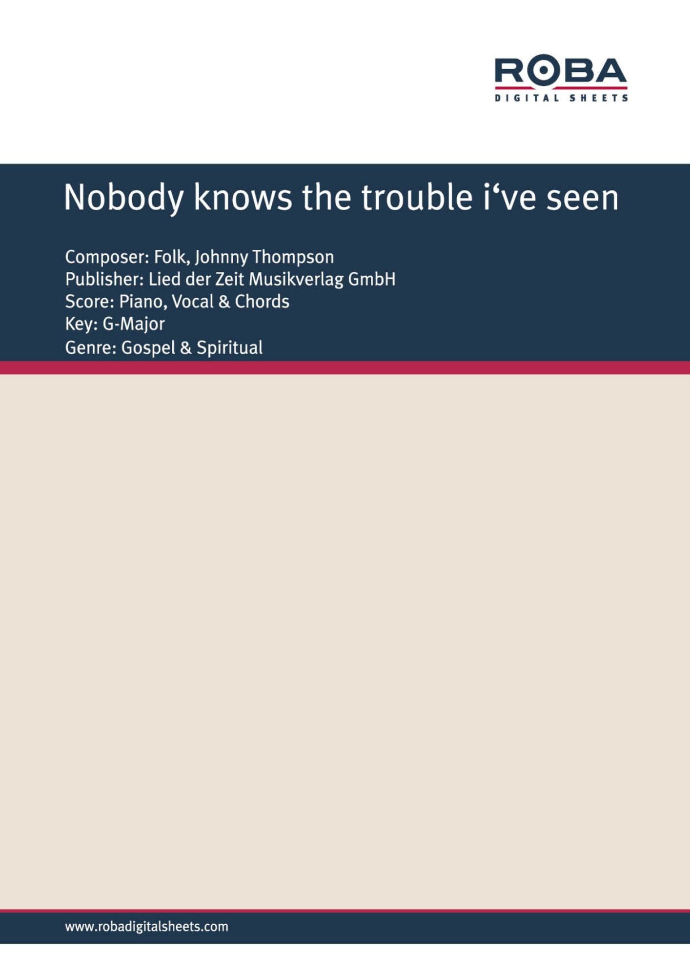 Nobody knows the trouble i've seen : Single Songbook