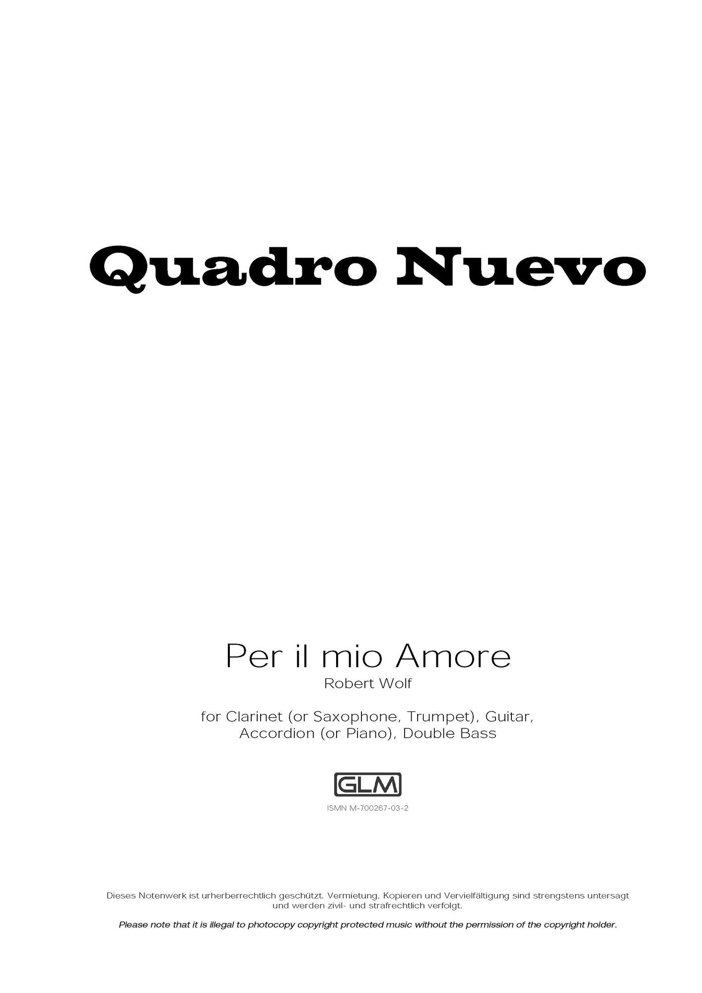 Per il mio amore: Sheet Music