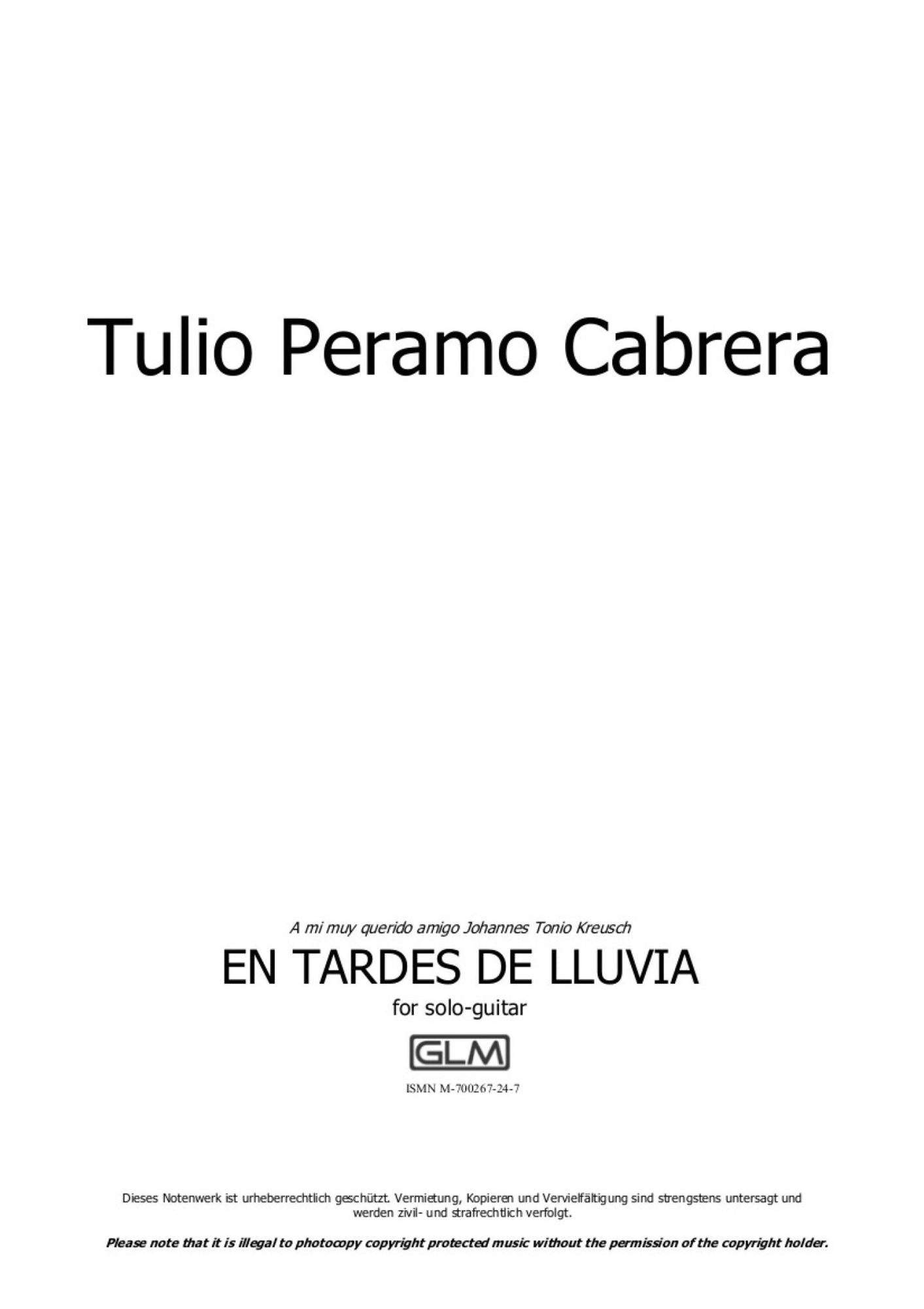 En Tardes de Lluvia: sheet music