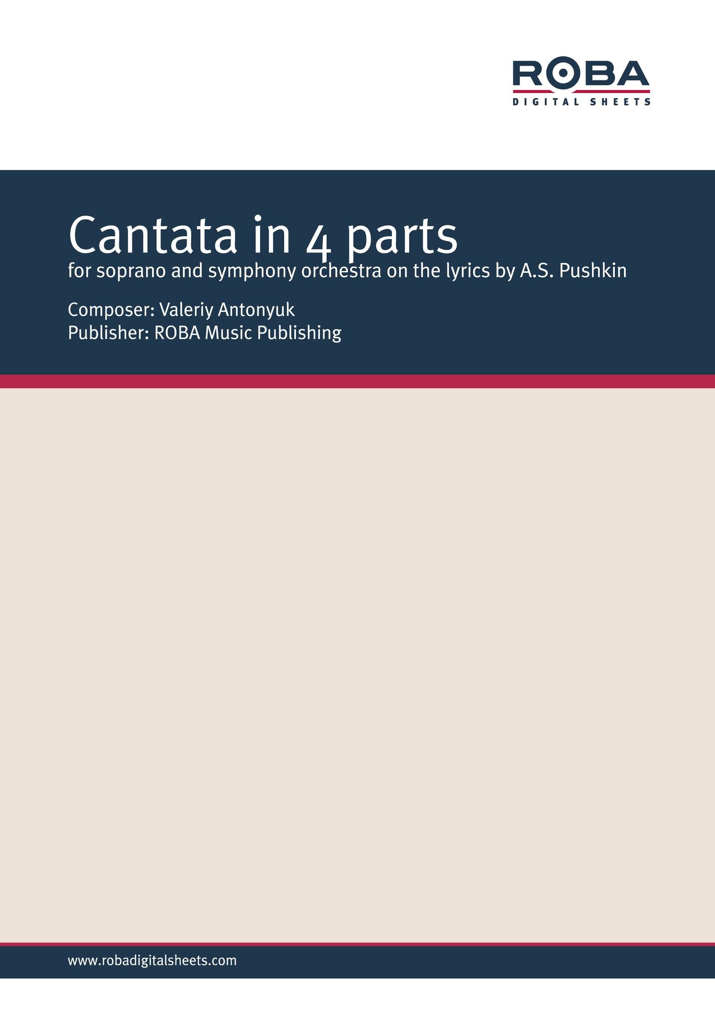 Cantata in 4 parts for soprano and symphony orchestra on the lyrics by A.S. Pushkin: Sheet Music