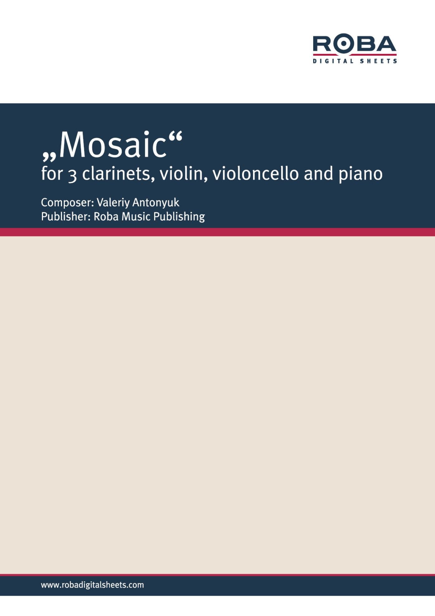 "Mosaic" for 3 clarinets (in B, in Es, Bass Clarinet), violin, violoncello and piano: Sheet Music