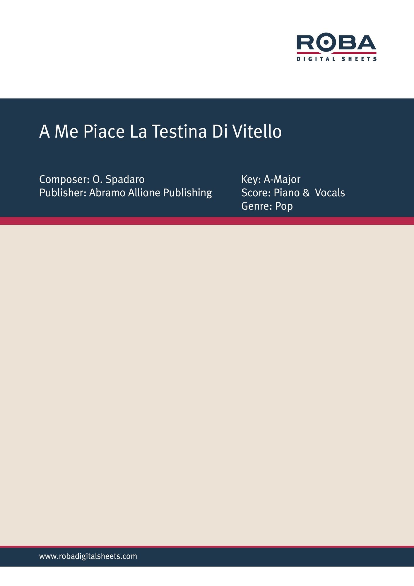 A Me Piace La Testina Di Vitello: Single Songbook