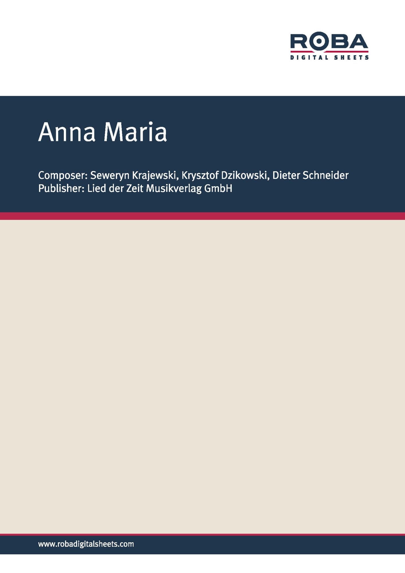 Anna Maria: Notenausgabe, Langsamer Beat Piano