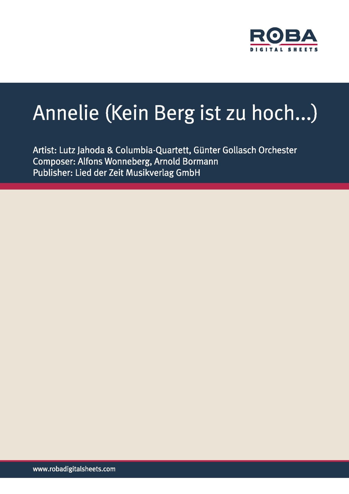 Annelie (Kein Berg ist zu hoch...): Single Songbook, as performed by Lutz Jahoda und das Columbia-Quartett, Orchester: Günter Gollasch