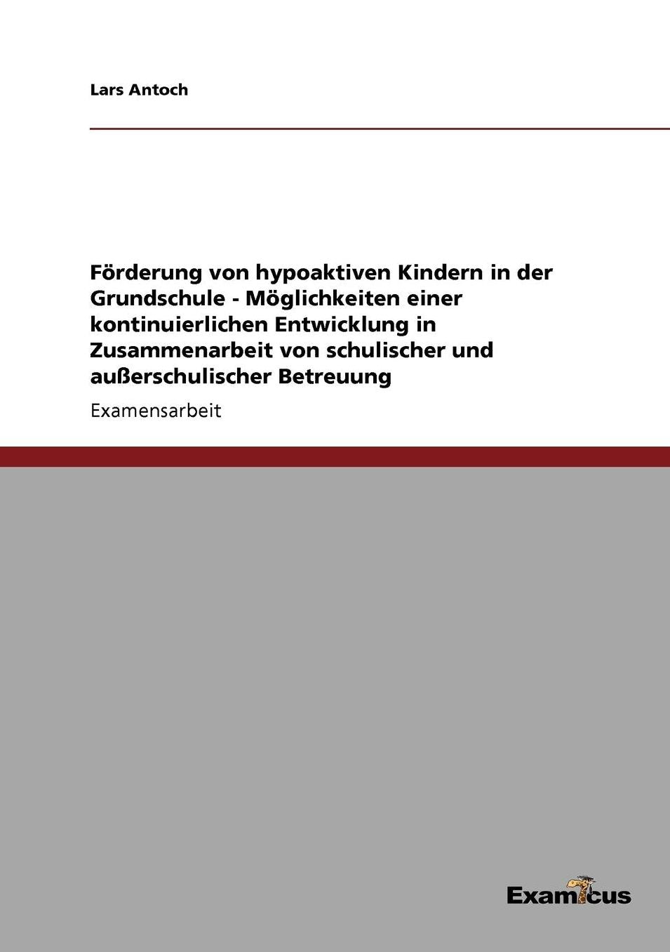 FÃ¶rderung von hypoaktiven Kindern in der Grundschule - MÃ¶glichkeiten einer kontinuierlichen Entwicklung in Zusammenarbeit von schulischer und auÃYerschulischer Betreuung