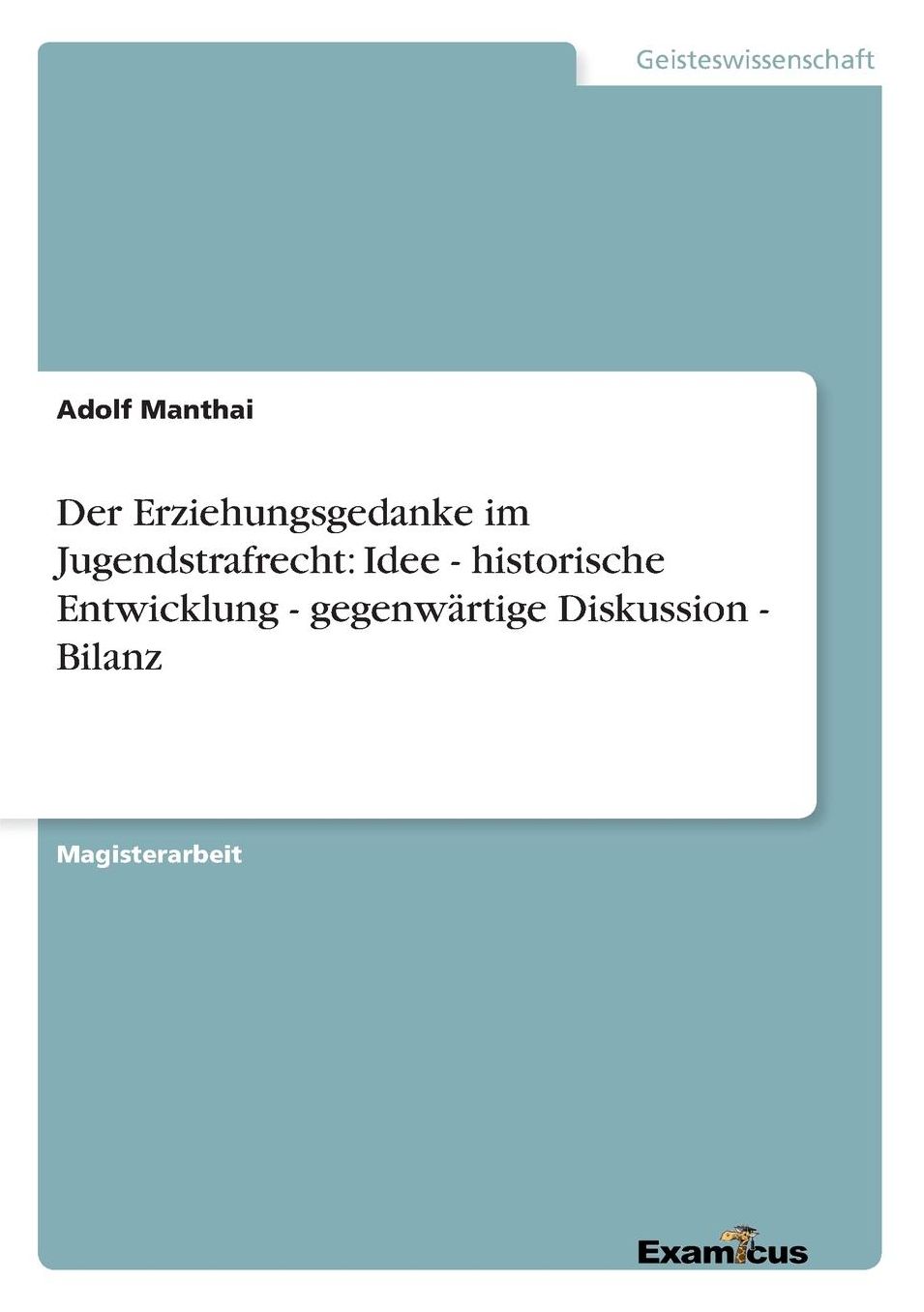 Der Erziehungsgedanke im Jugendstrafrecht: Idee - historische Entwicklung - gegenwärtige Diskussion - Bilanz