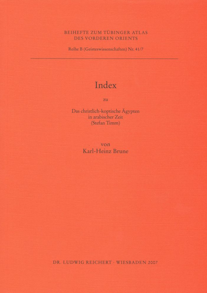 Index Zu Das Christlich-Koptische Agypten in Arabischer Zeit (Tavo B 41/1-6)