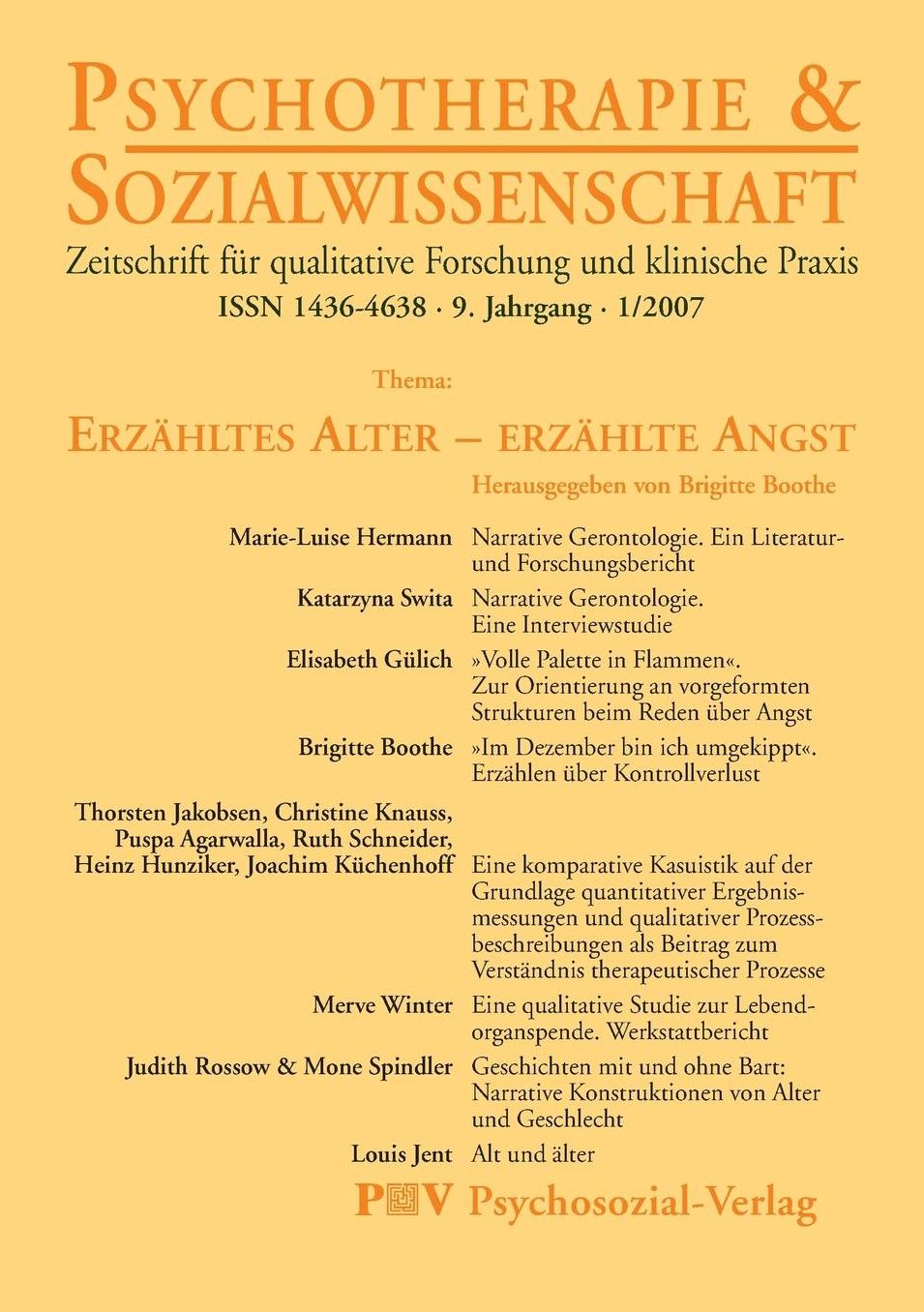 Psychotherapie & Sozialwissenschaft 1/2007: Erzähltes Alter - erzählte Angst