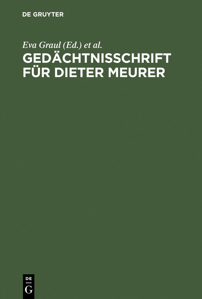 Gedachtnisschrift fur Dieter Meurer