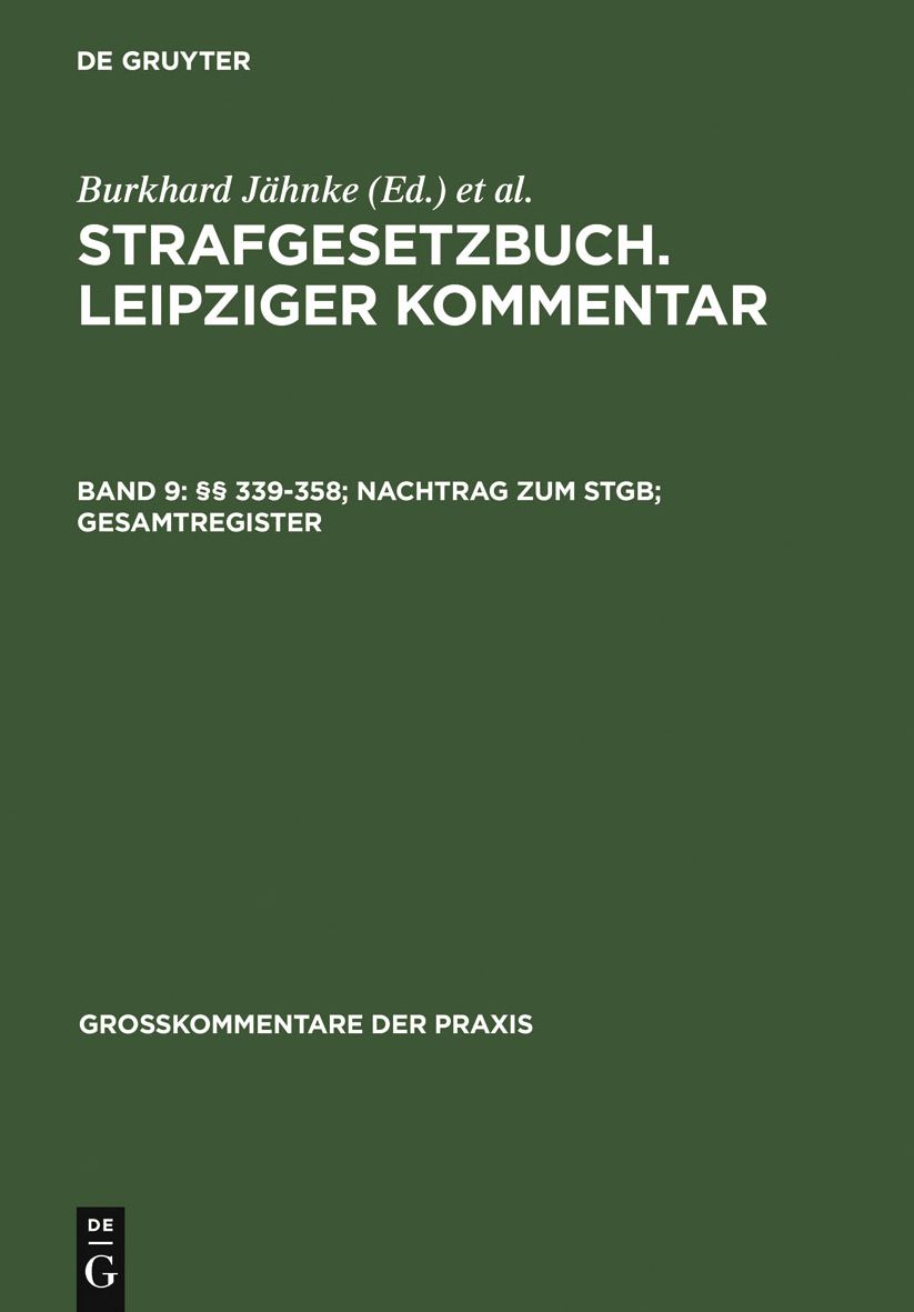 339-358; Nachtrag zum StGB; Gesamtregister