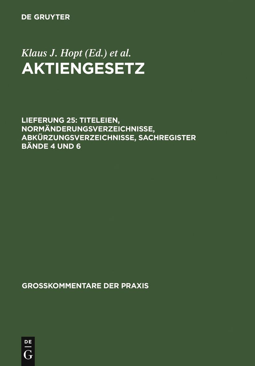 Titeleien, Normanderungsverzeichnisse, Abkurzungsverzeichnisse, Sachregister Bande 4 und 6