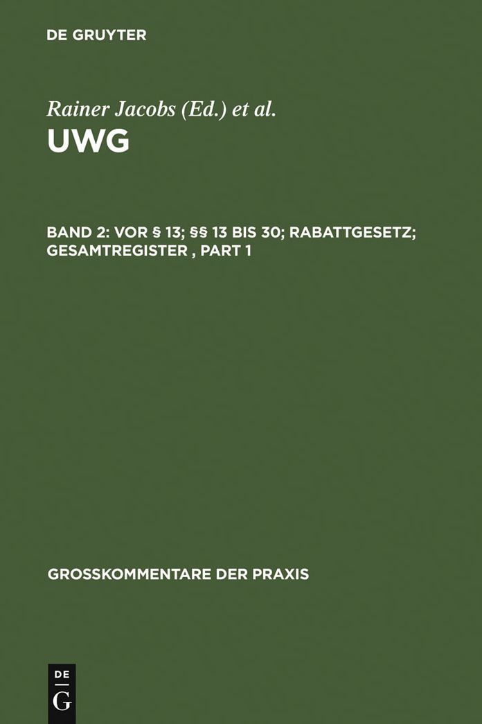 Vor 13; 13 bis 30; Rabattgesetz; Gesamtregister