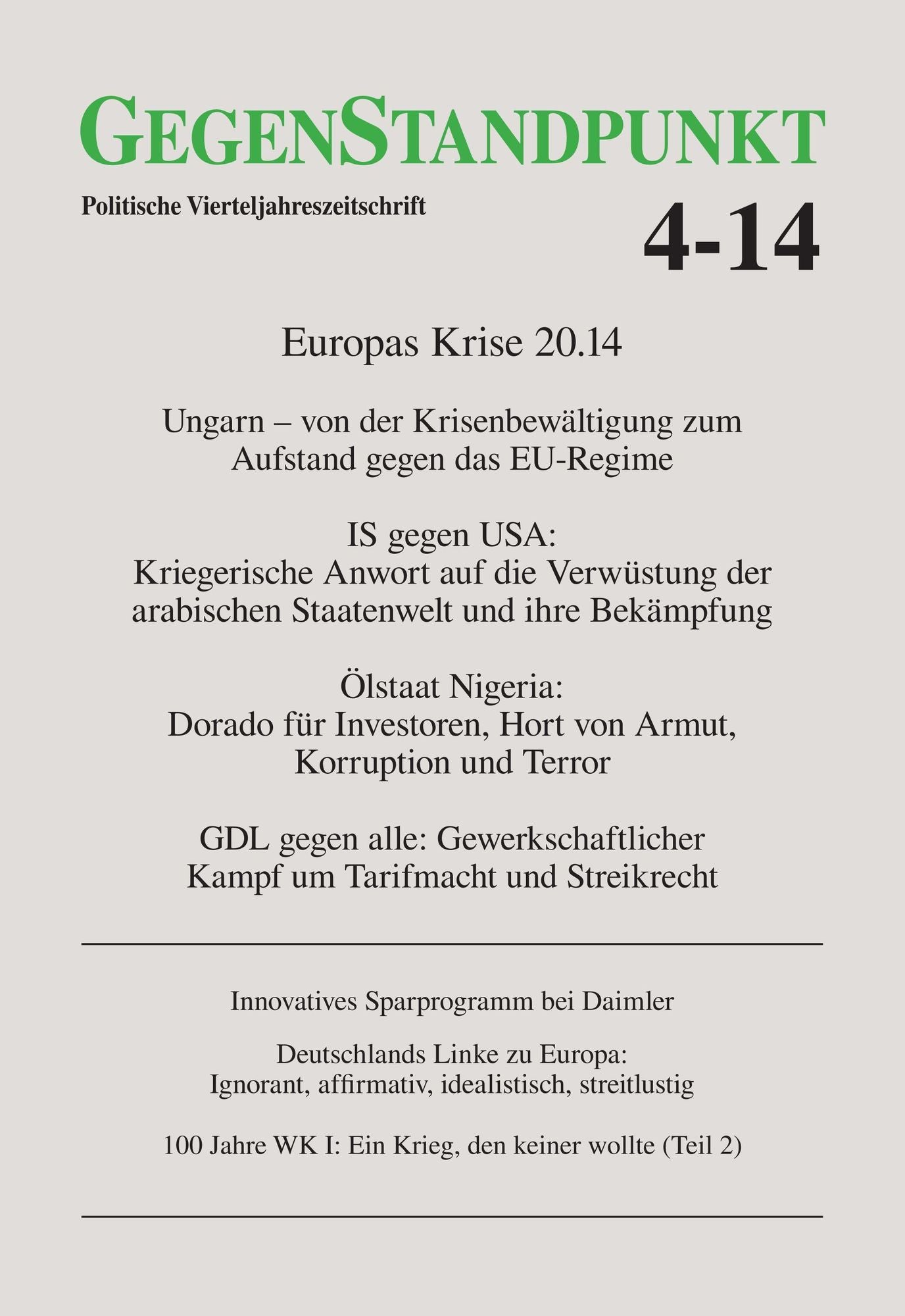 GegenStandpunkt 4-14: Politische Vierteljahreszeitschrift