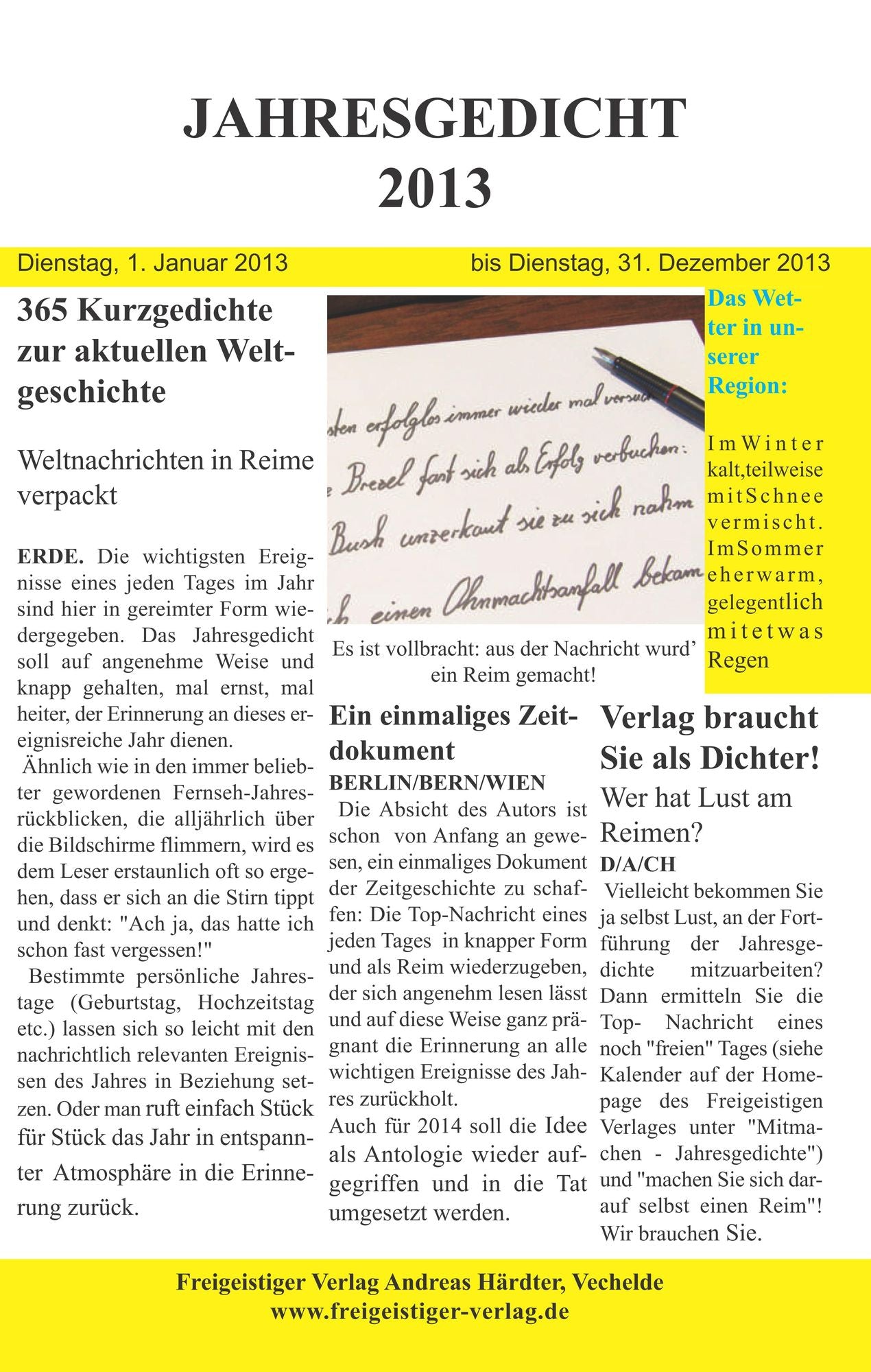Jahresgedicht 2013: 365 Kurzgedichte zur aktuellen Weltgeschichte