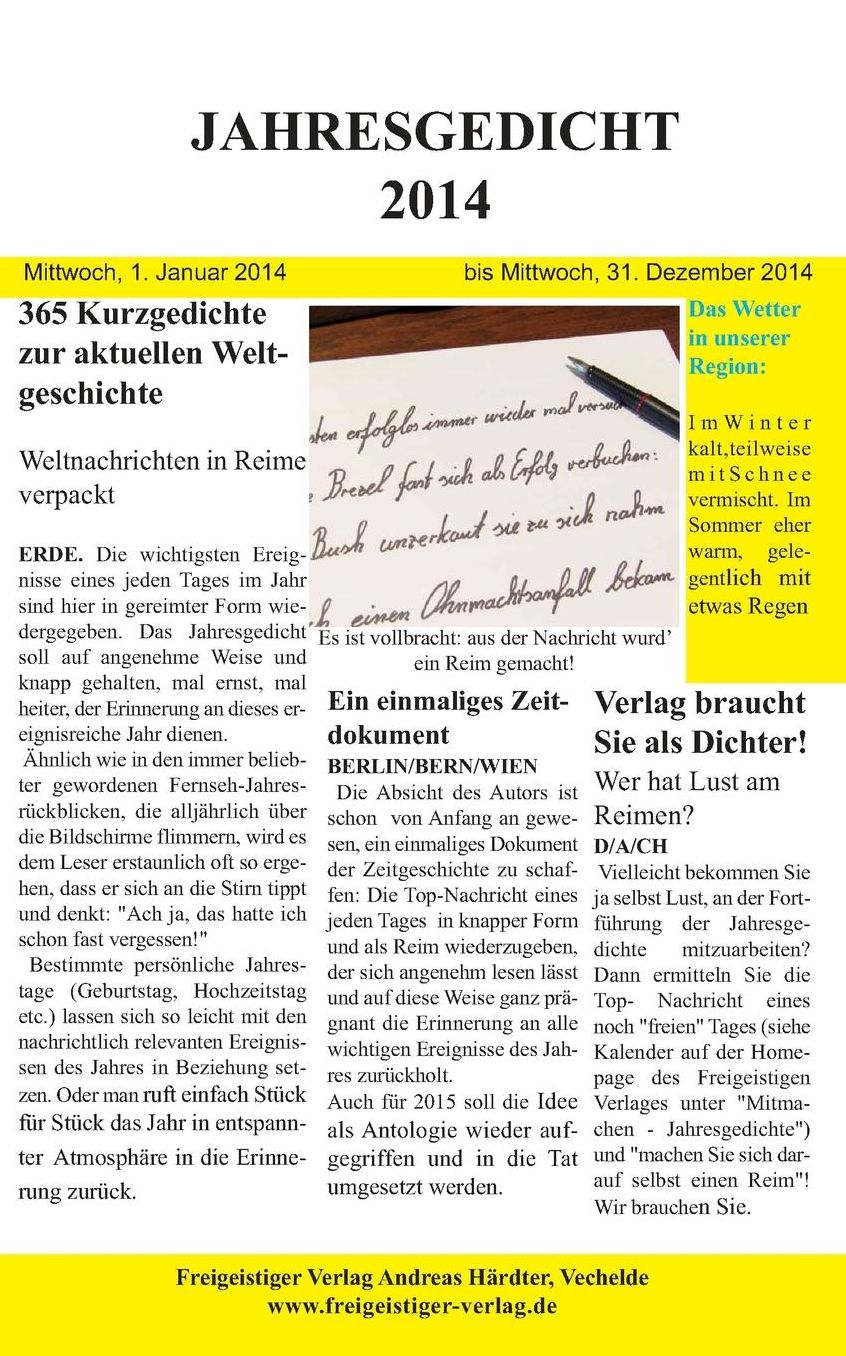Jahresgedicht 2014: 365 Kurzgedichte zur aktuellen Weltgeschichte
