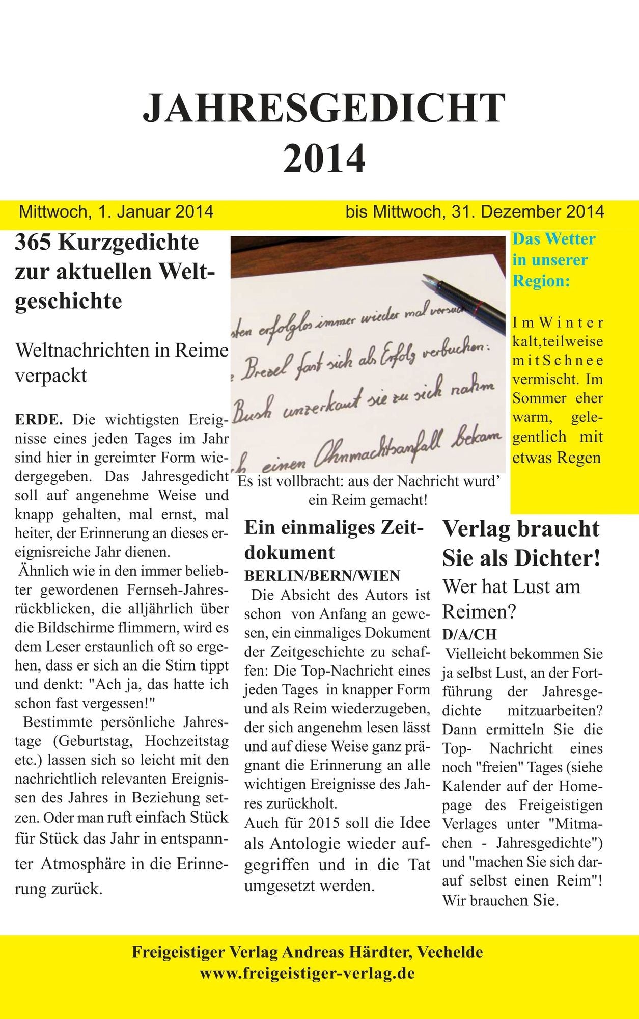 Jahresgedicht 2014: 365 Kurzgedichte zur aktuellen Weltgeschichte