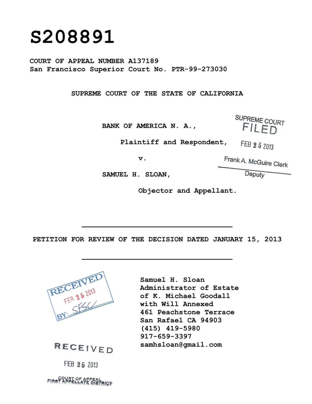Goodall Estate Petition for Review Case No. A137189 California Supreme Court