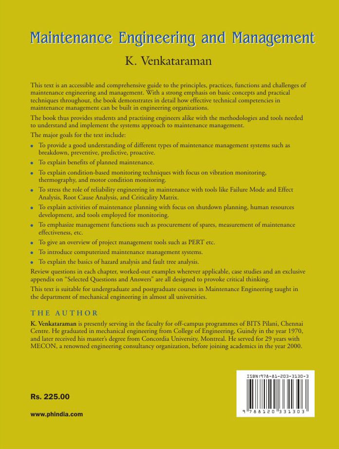 MAINTENANCE ENGINEERING AND MANAGEMENT