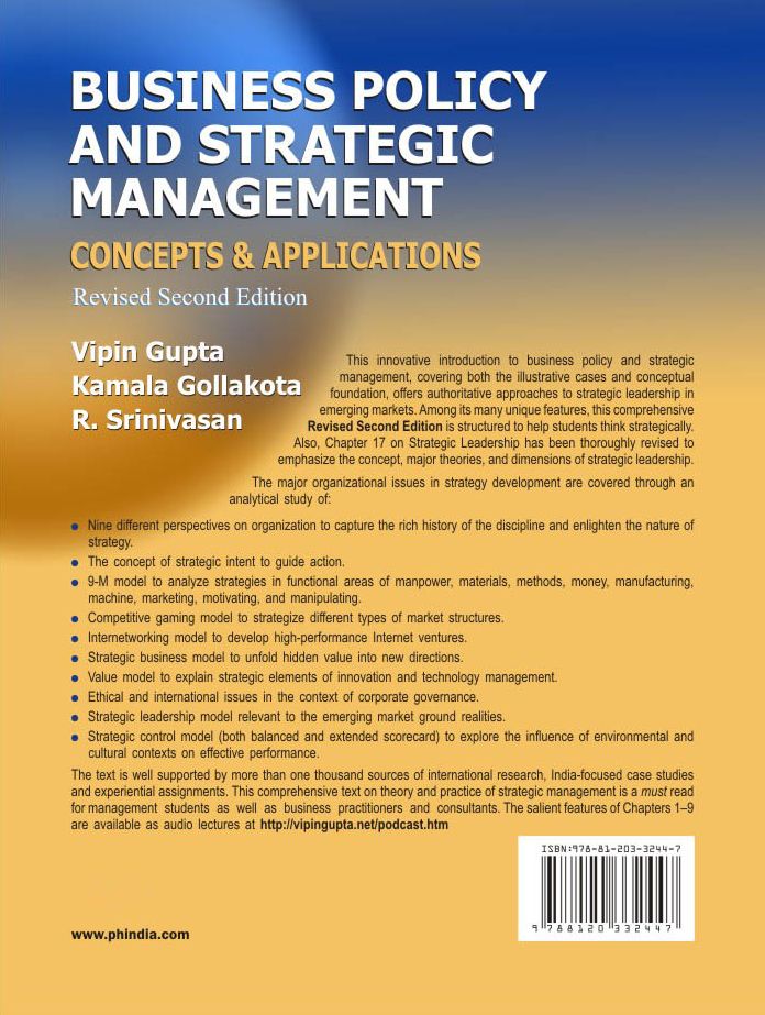 BUSINESS POLICY AND STRATEGIC MANAGEMENT: CONCEPTS AND APPLICATIONS