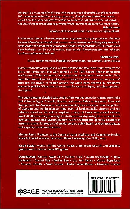 Markets and Malthus: Population, Gender and Health in Neo-liberal Times