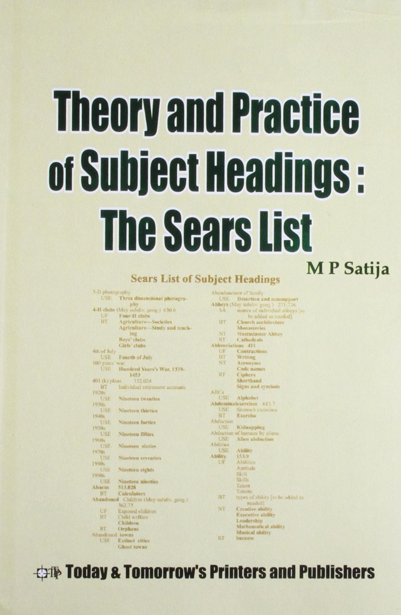 Theory and Practice of Subject Headings: The Sears List