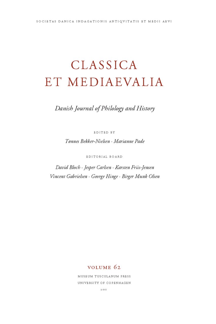 Classica et Mediaevalia Volume 62: Danish Journal of Philology and History