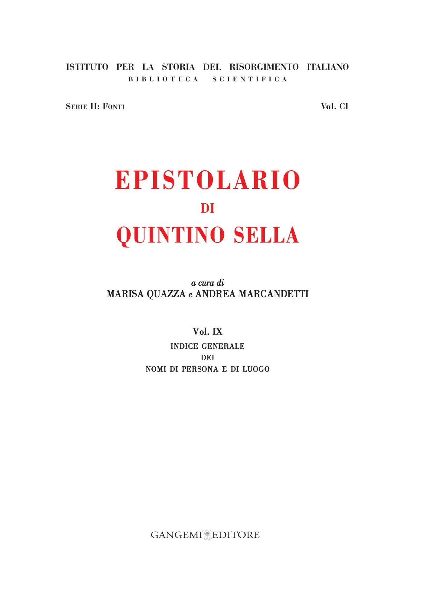 Epistolario di Quintino Sella: Indice generale dei nomi di persona e di luogo
