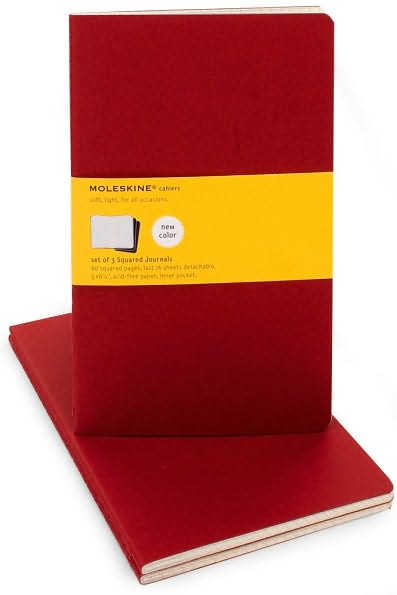 Moleskine Cahier Journal (Set of 3), Large, Squared, Cranberry Red, Soft Cover (5 x 8.25)
