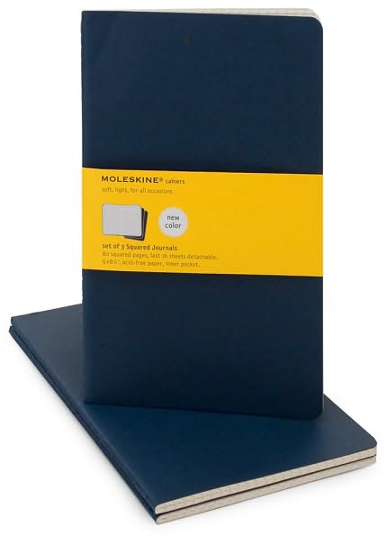 Moleskine Cahier Journal (Set of 3), Large, Squared, Indigo Blue, Soft Cover (5 x 8.25)