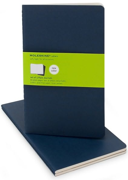 Moleskine Cahier Navy Blue Large Plain Journal, Set of 3