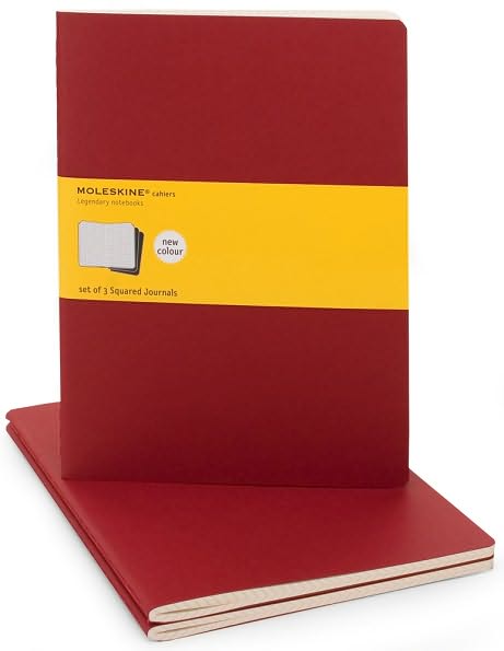 Moleskine Cahier Journal (Set of 3), Extra Large, Squared, Cranberry Red, Soft Cover (7.5 x 10)