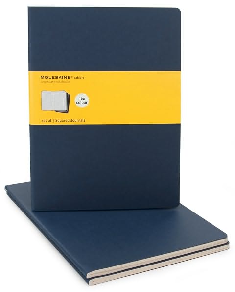 Moleskine Cahier Journal (Set of 3), Extra Large, Squared, Indigo Blue, Soft Cover (7.5 x 10)
