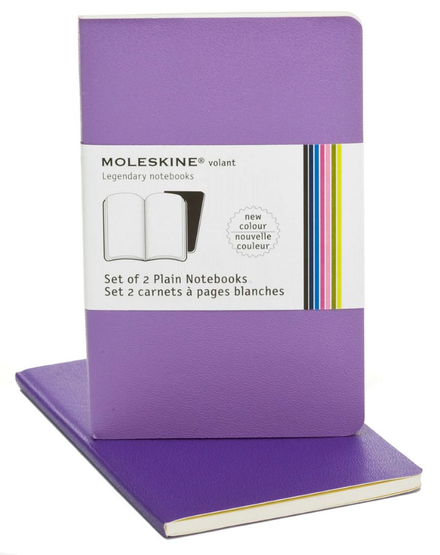 Moleskine Volant Pocket Plain Notebook, Violet Set of 2