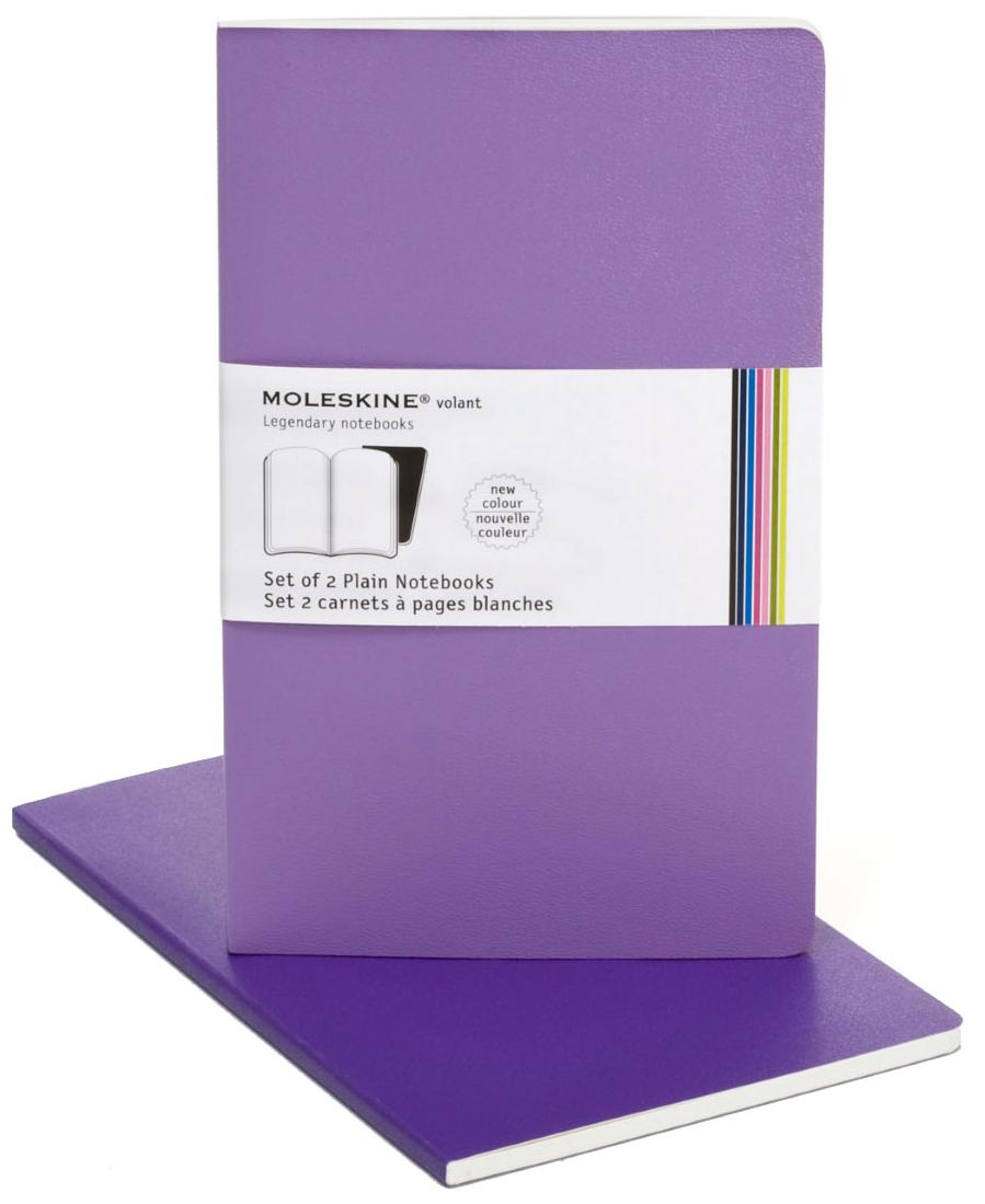 Moleskine Volant Large Plain Notebook, Violet Set of 2