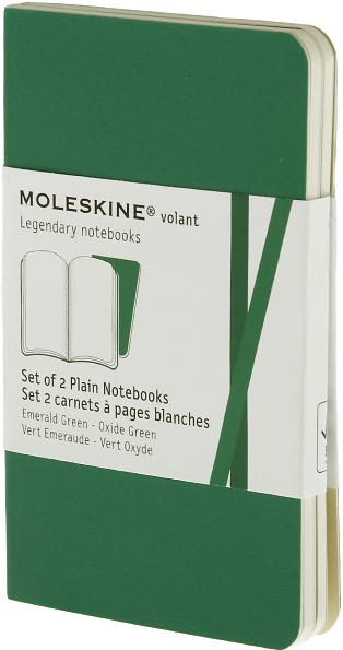 Moleskine Volant Notebook (Set of 2 ), Extra Small, Plain, Emerald Green, Oxide Green, Soft Cover (2.5 x 4)