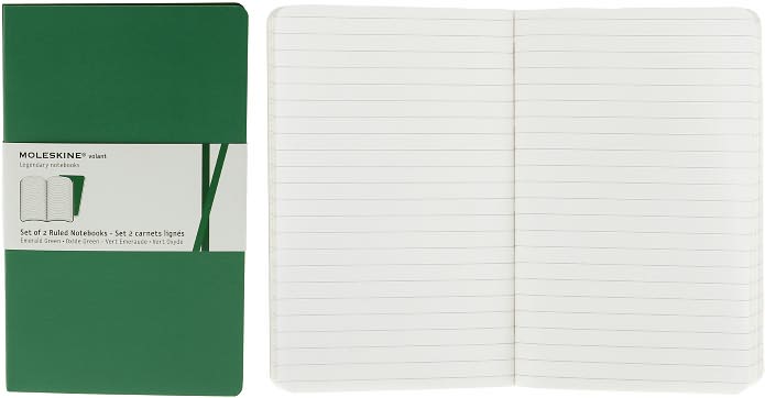 Moleskine Volant Notebook (Set of 2 ), Large, Ruled, Emerald Green, Oxide Green, Soft Cover (5 x 8.25)
