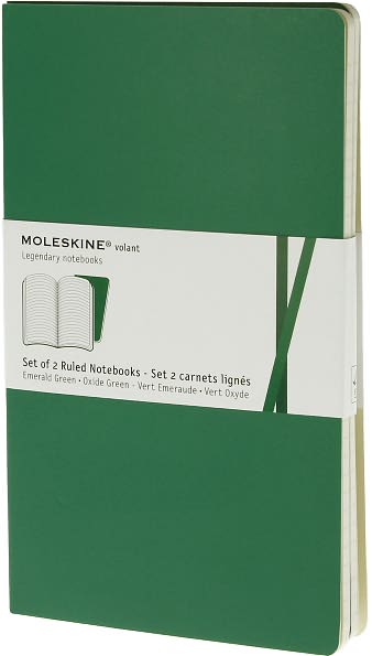Moleskine Volant Notebook (Set of 2 ), Large, Ruled, Emerald Green, Oxide Green, Soft Cover (5 x 8.25)