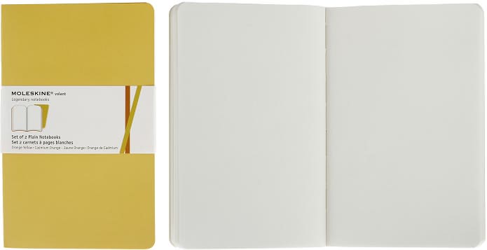 Moleskine Volant Notebook (Set of 2 ), Large, Plain, Orange Yellow, Cadmium Orange, Soft Cover (5 x 8.25)
