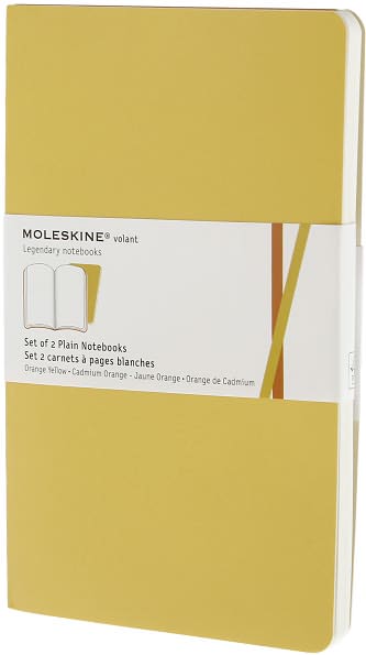 Moleskine Volant Notebook (Set of 2 ), Large, Plain, Orange Yellow, Cadmium Orange, Soft Cover (5 x 8.25)