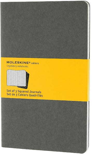 Moleskine Cahier Journal (Set of 3), Large, Squared, Pebble Grey, Soft Cover (5 x 8.25)