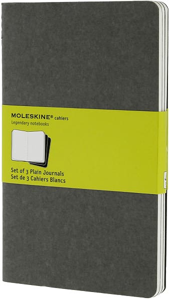 Moleskine Cahier Journal (Set of 3), Large, Plain, Pebble Grey, Soft Cover (5 x