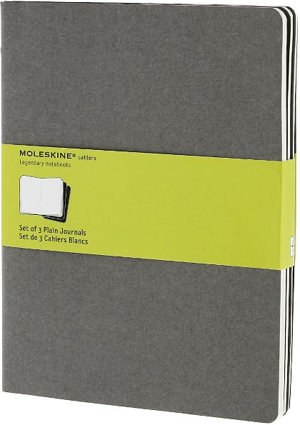 Moleskine Cahier Journal (Set of 3), Extra Large, Plain, Pebble Grey, Soft Cover